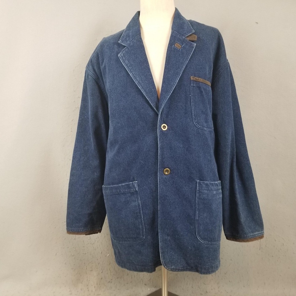 Guide Gear Blazer Mens 2XL Blue Denim Cotton Elbow Patch Field Sport Coat Jacket